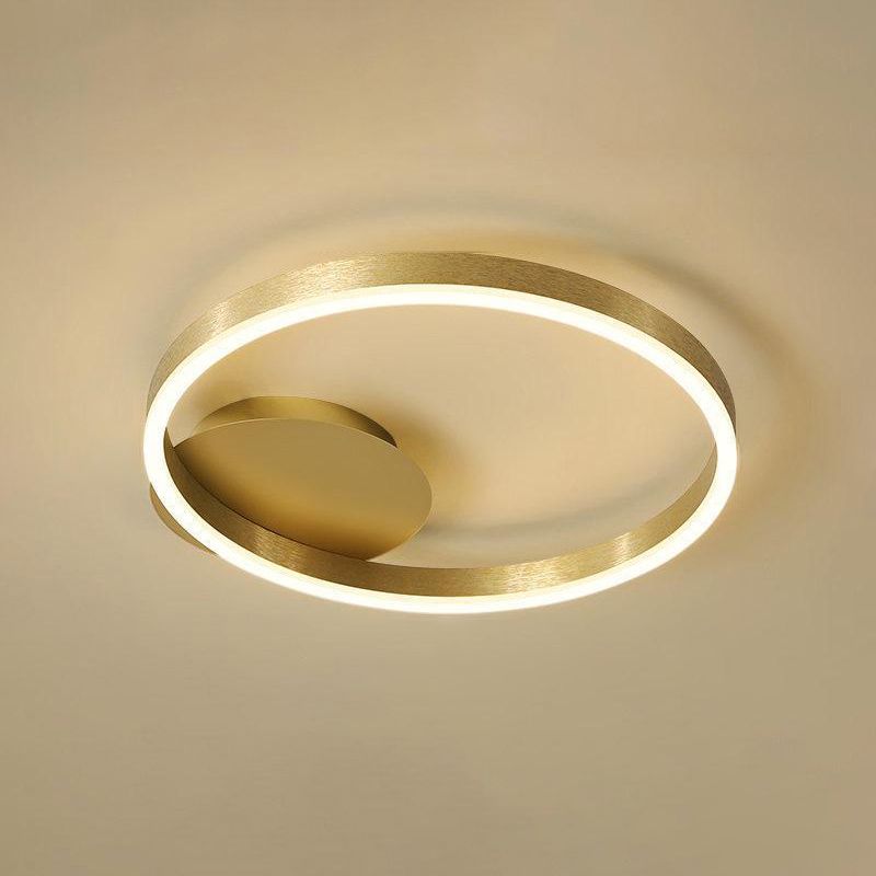 Gold Halo LED Ceiling Lighting Minimalist Aluminum Semi Flush Light Fixture for Bedroom