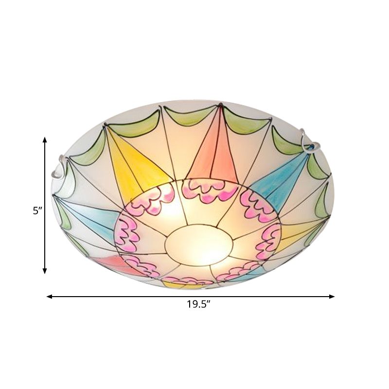 16"/19.5" Wide Domed Flush Light Fixture Mediterranean Pink Stained Glass 3/4 Lights Ceiling Lighting for Bedroom