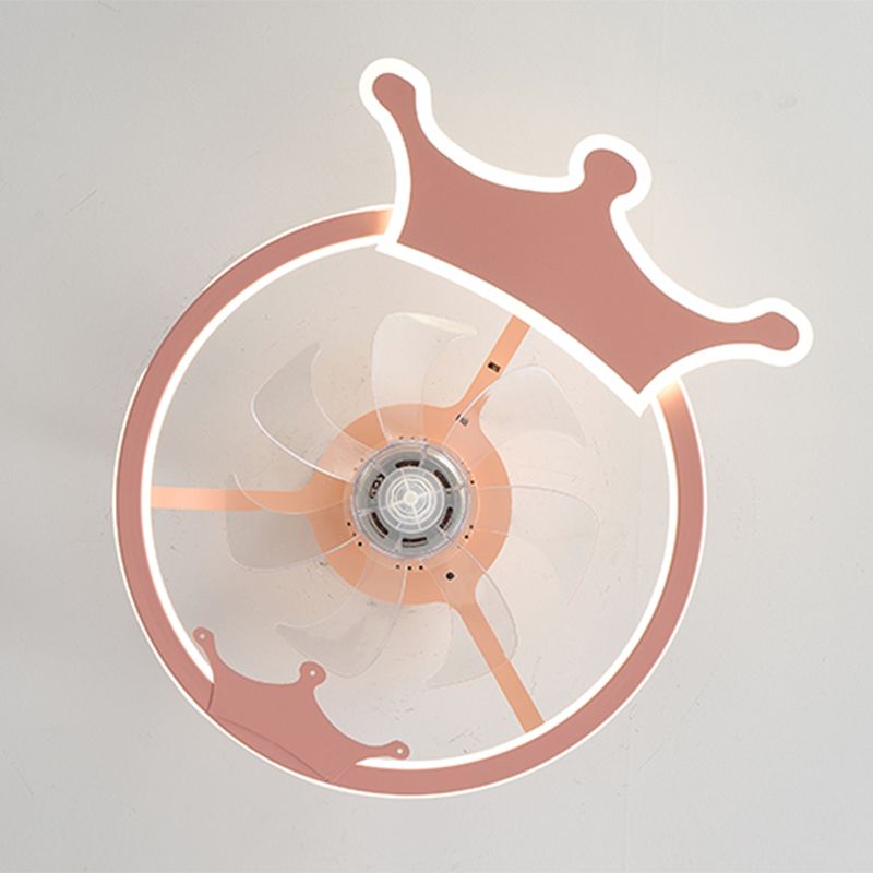 Acrylic Ring Shaped Semi Flush Mount Cartoon LED Ceiling Fan Lighting for Nursery