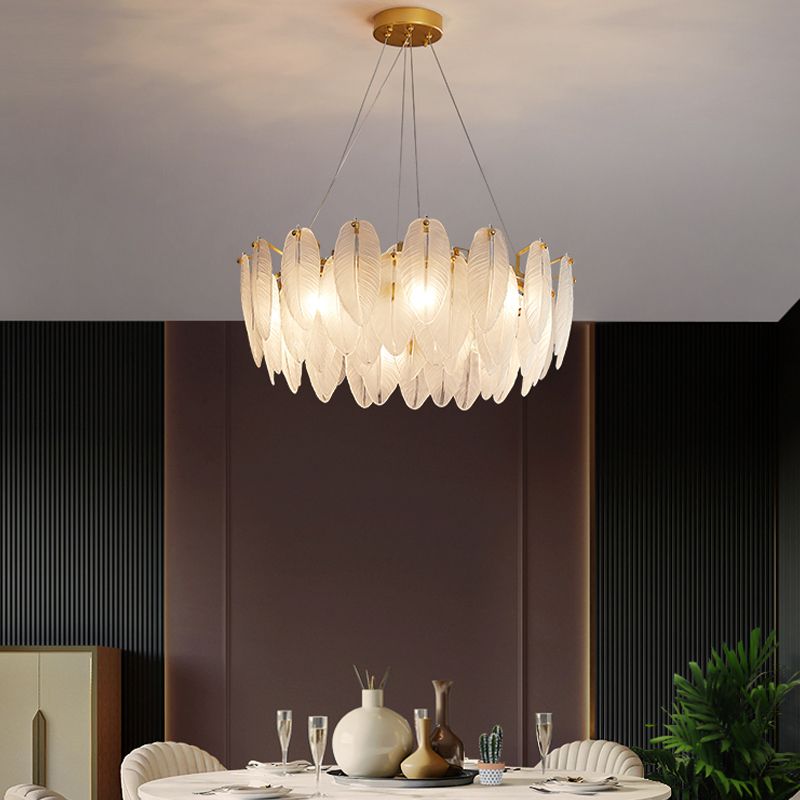 Minimalismo moderno Carrina de plumas de vidrio claro colgante para sala de estar