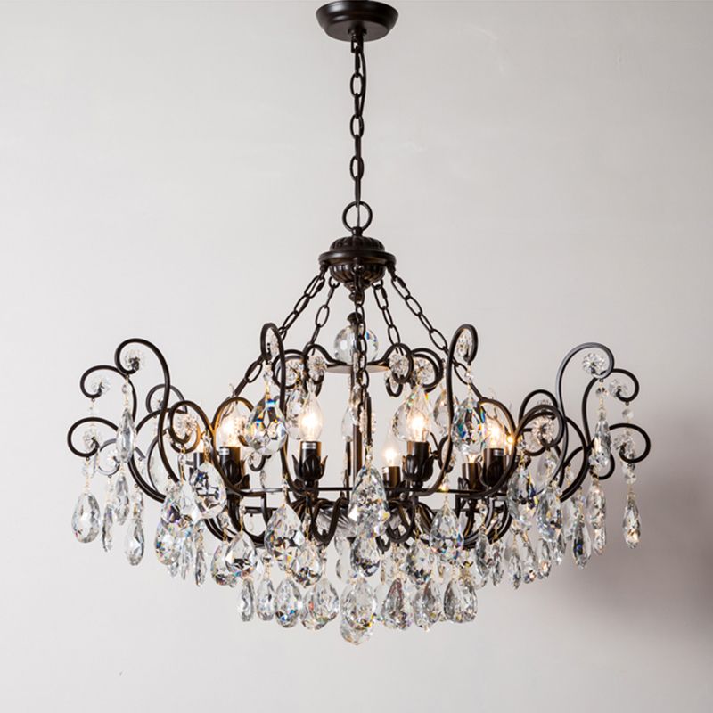 Swirling Chandelier Light Antique Metal Suspended Lighting Fixture with Crystal Droplet
