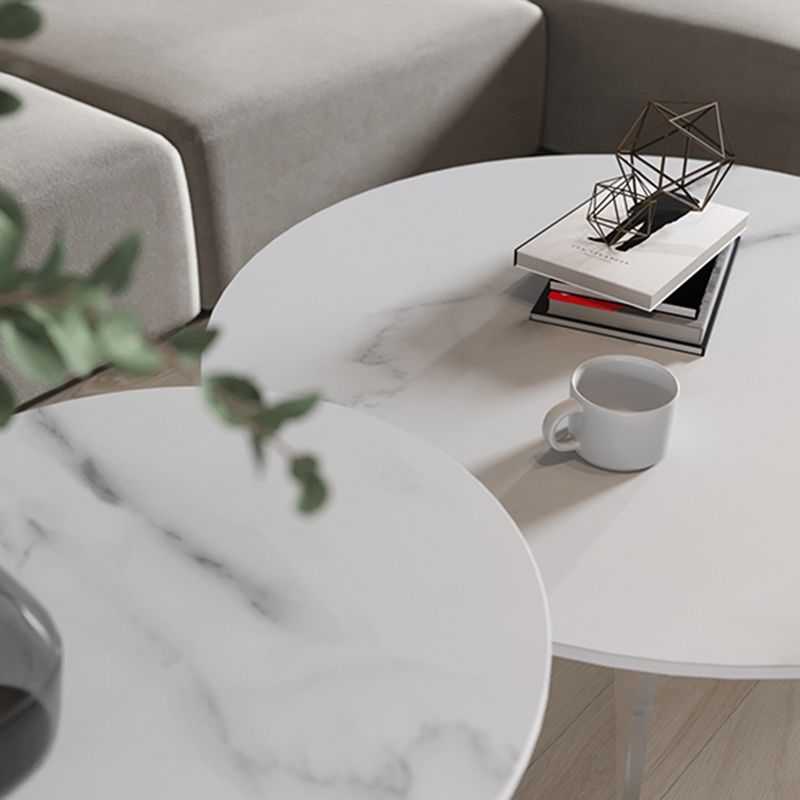 Slate and Acrylic Cocktail Table Modern White Round Coffee Table