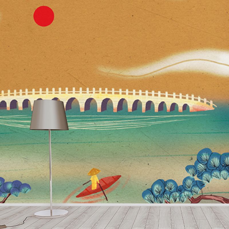 Chinoiserie Goat Patterned Mural for Bedroom Personalized Wall Decoration in Brown