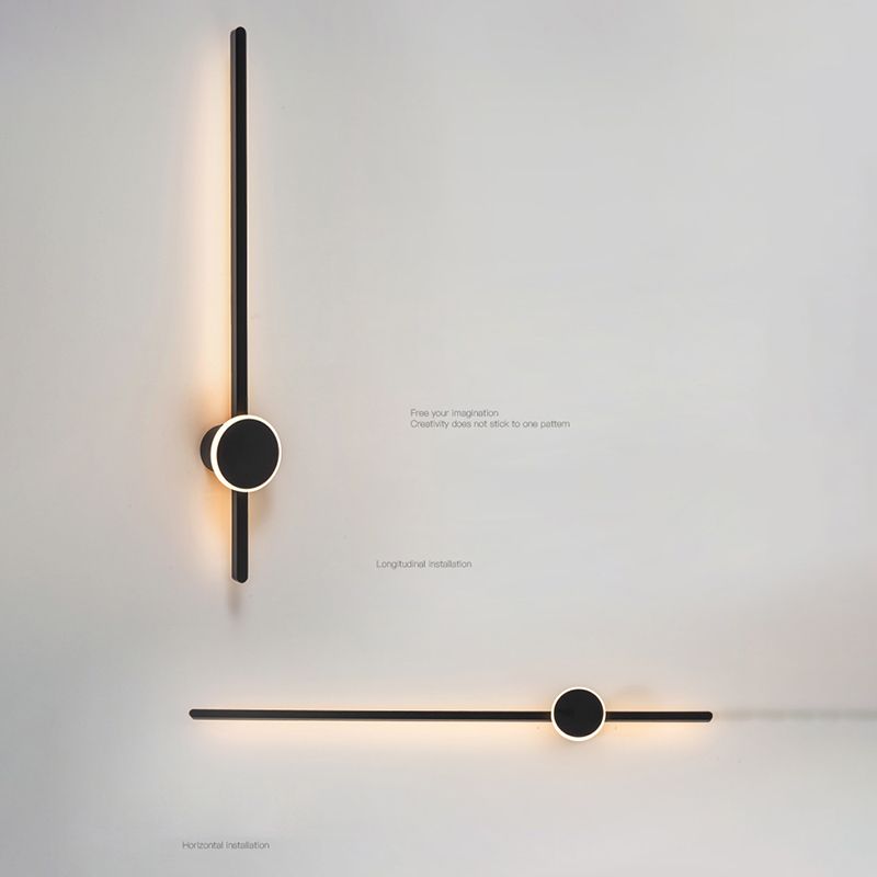Metal Linear Shape Wall Light Modern Style 2 Lights Wall Mounted Light in Black