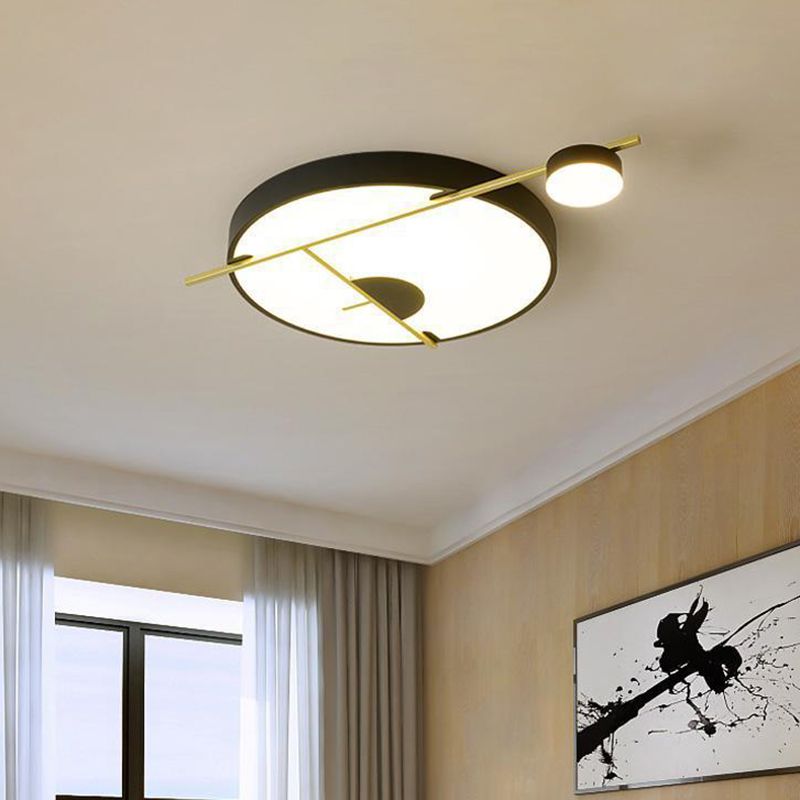 Modernist LED Flush Mount Ceiling Lamp Black and White/Gold Drum Flush Light Fixture with Acrylic Shade in Warm/White Light, 16"/19.5" Wide