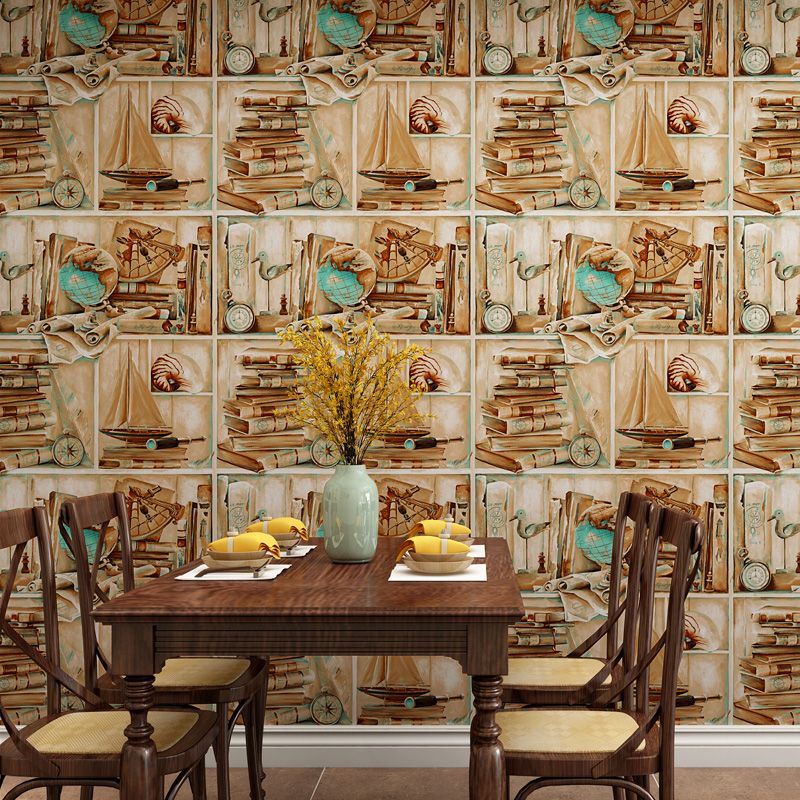 Pastelkleurig retro wanddecoratie 20,5"W x 33'L zeilboot en boekenbehang voor woonkamer