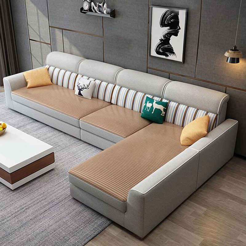 Modern Fabric Sofa & Chaise Square Arm Sofa with Bolster Pillows