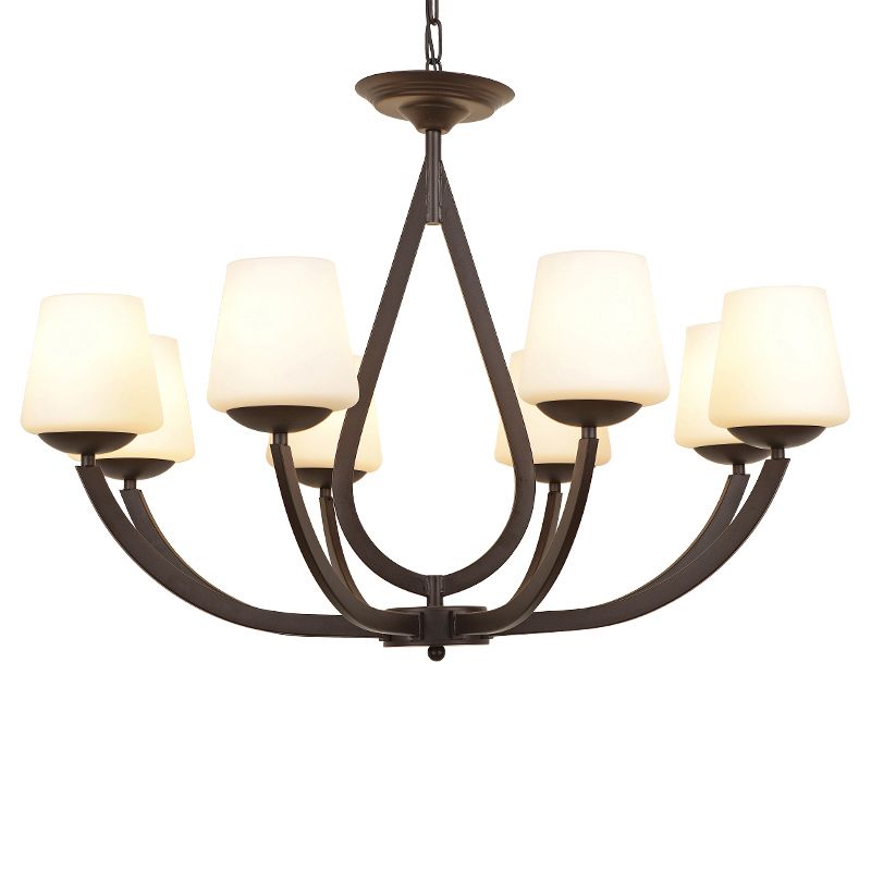 Metall schwarzer Finish Kronleuchter Swoop Arm Vintage Anhänger Licht mit konischem Milchglas Schatten