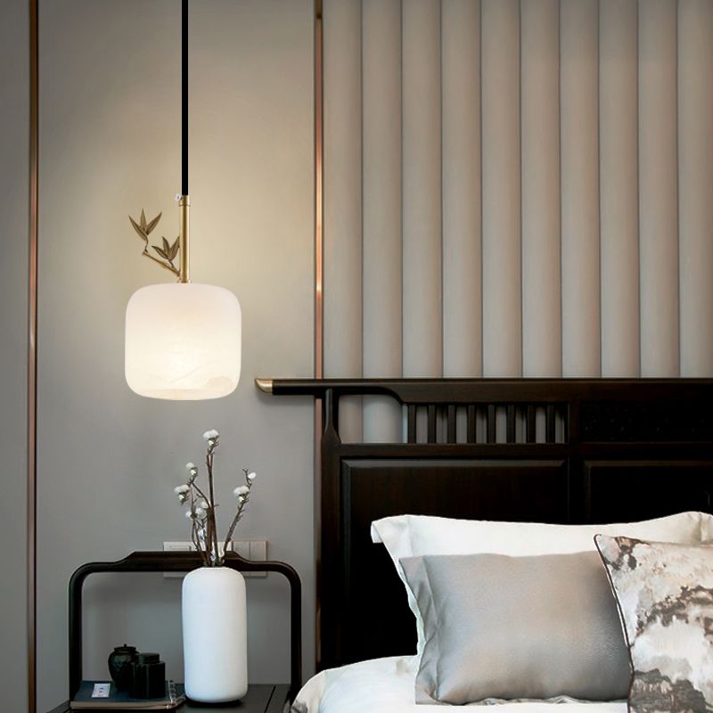 1 Licht Luxus Marmor Hanging Lampe, nordische Ziegelschatten-Anhängerbeleuchtung für Schlafzimmer