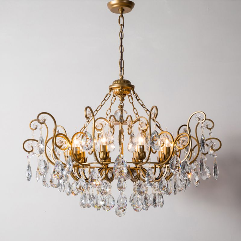 Swirling Chandelier Light Antique Metal Suspended Lighting Fixture with Crystal Droplet