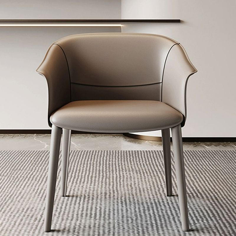 Faux Leather Contemporary Side Chair Matte Finish Solid Back Dining Arm Chair