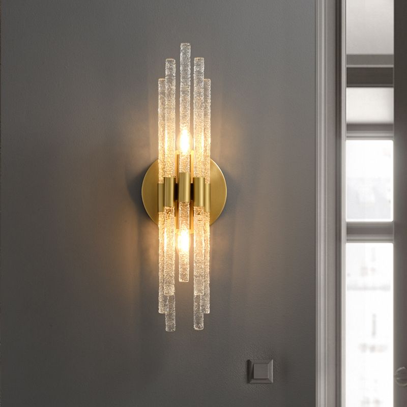 Modern 2 - Light Wall Mounted Sconce Brass and Glass Wall Light in Gold and Clear