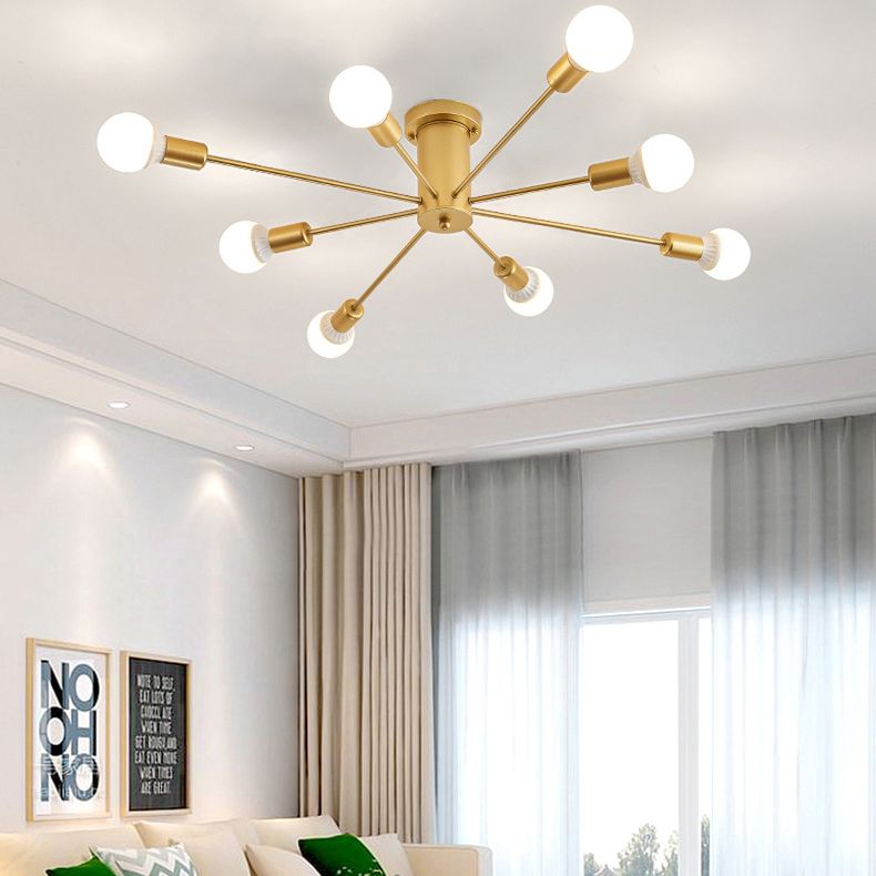 Lacquered Ceiling Light in Industrial Retro Style Sputnik Metal Semi Flush Mount for Bedroom