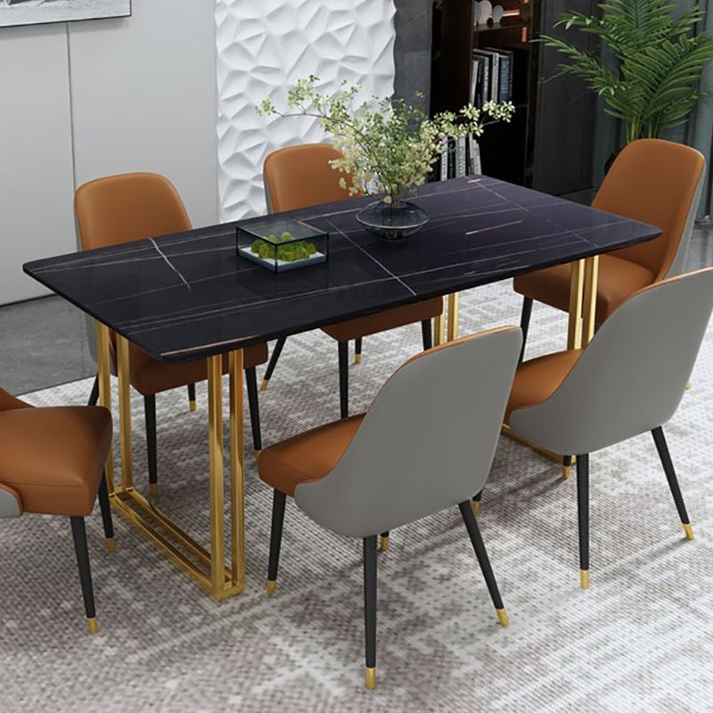 Modern White and Black in Marble Counter Table Rectangle Dining Table for Kitchen