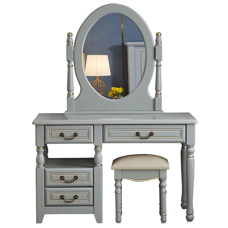 Mirror Desk Furniture 2 Drawer Blue Vanity with Padded Stool