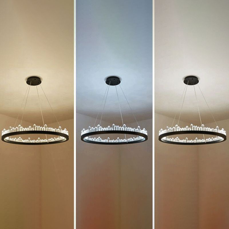 Postmodern Simplicity Circular Ceiling Chandelier Crystal Hanging Light with Hanging Cord for Living Room