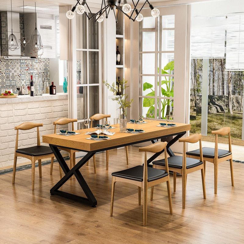 Industrial 1/2/7 Pieces Dining Set Solid Wood Natural Double Pedestal Dinette Set