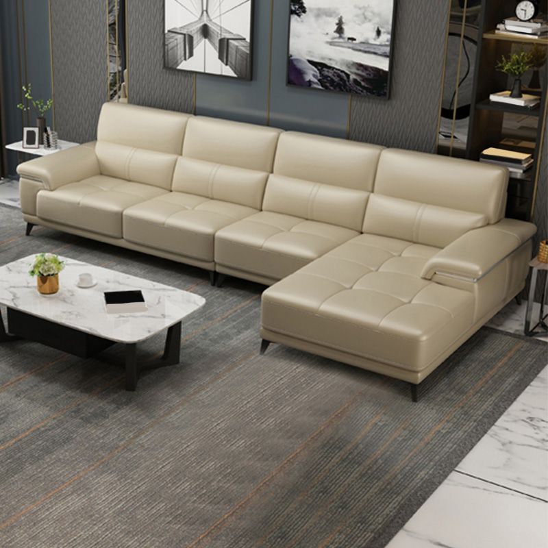 135.83" W x 66.93" D x 36.22" H Genuine Leather Sofa & Chaise Sewn Pillow Back Sofa