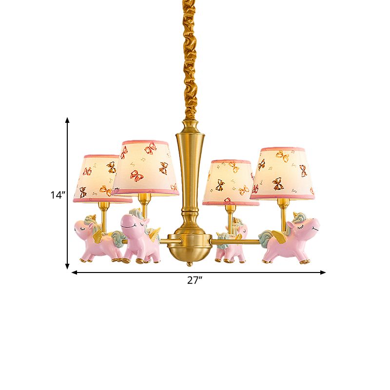 Conic Kids Room Plafond Plafonner tissu 4 Heads Cartoon Cartoon Drop Pendant avec Unicorn Deco en rose