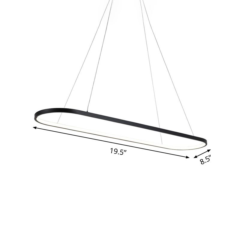 19,5 "/27,5" W Sala da pranzo LED Minimalismo Luce a sospensione nera con telaio acrilico ellittico