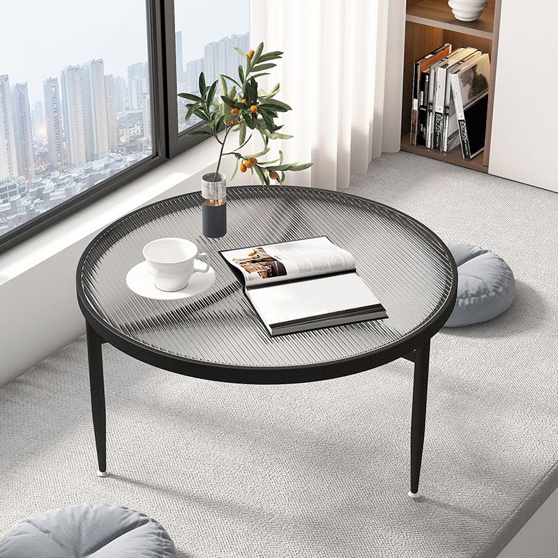 11.8" H Modern Round Glass Coffee Table Iron 3 Legs Cocktail Table