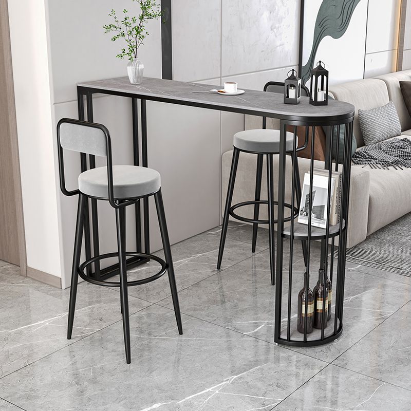 Modern Sintered Stone Bistro Bar Table Metal Base Bar Table with Storage for Home