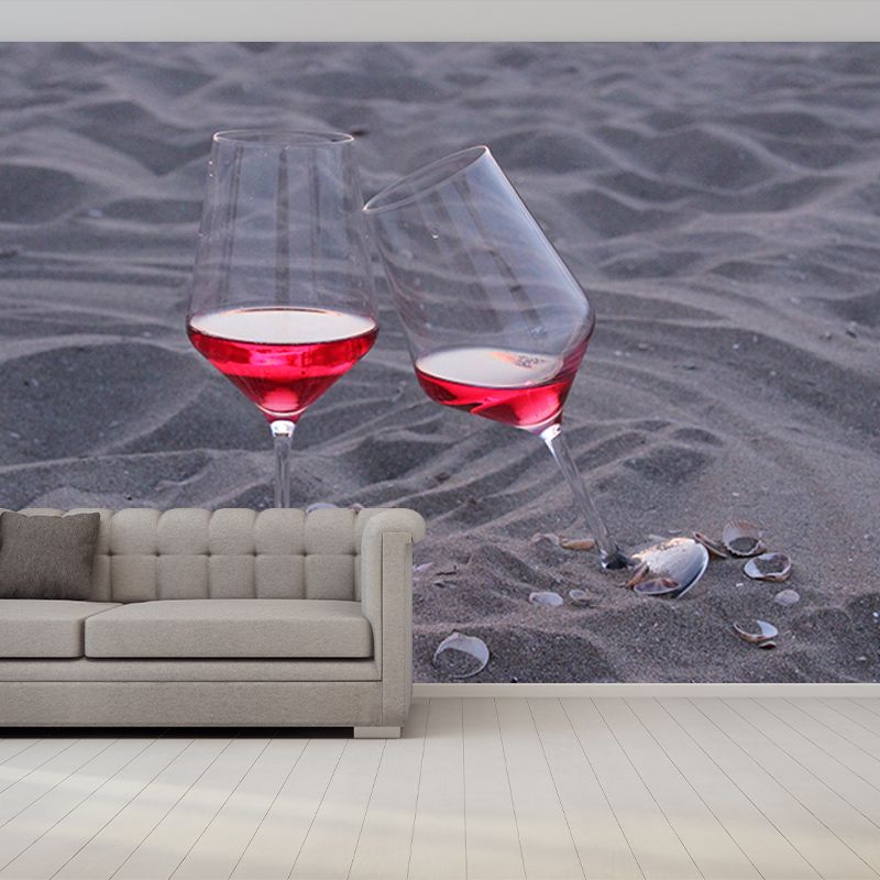 Red Wine Bar Shop Wall Mural Contemporary Moisture Resistant Wall Covering in Soft Color