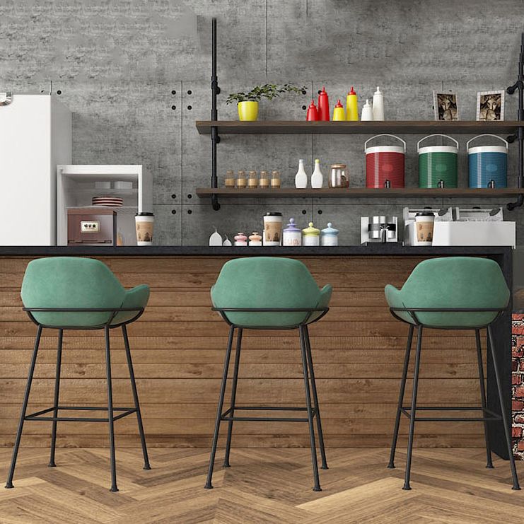 Modern Style Backrest Arm Counter Stool with Metal Base and Leather Cushion