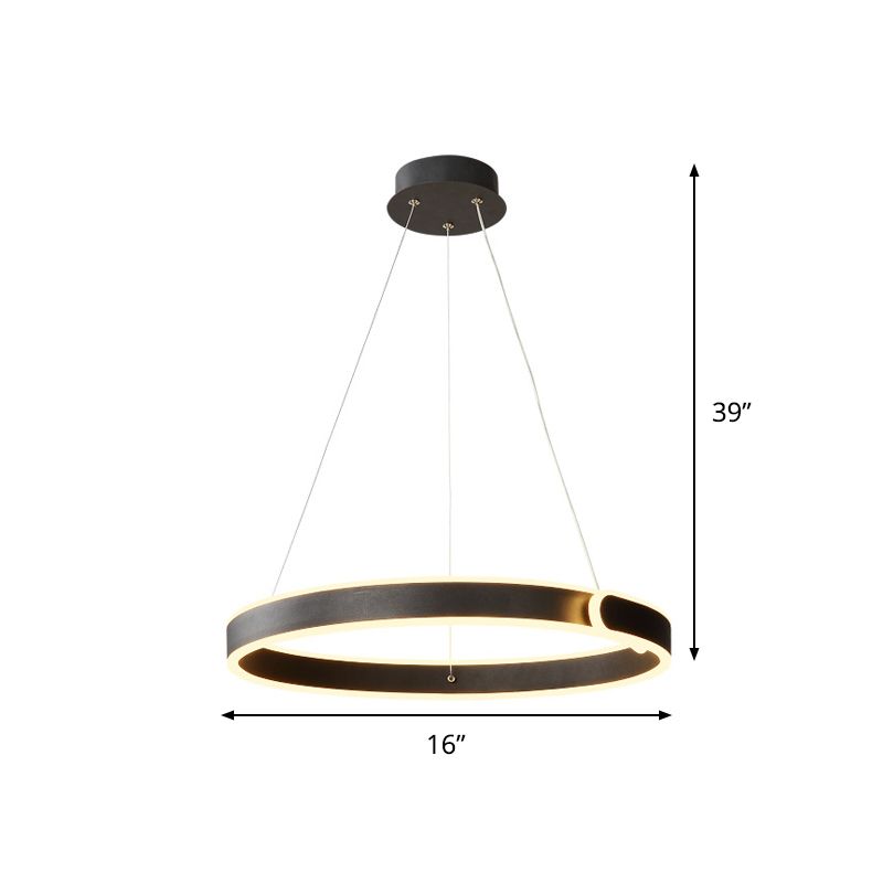 Cirkelvormige led kroonluchter licht eenvoud acryl eettafel suspensie hanger in zwart, 16 "/19,5" diameter
