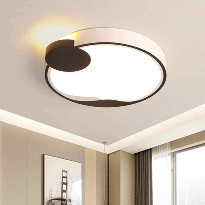 16"/19.5" W Drum Acrylic Flush Mount Fixture Modernism White and Black LED Ceiling Lamp in White/Warm Light
