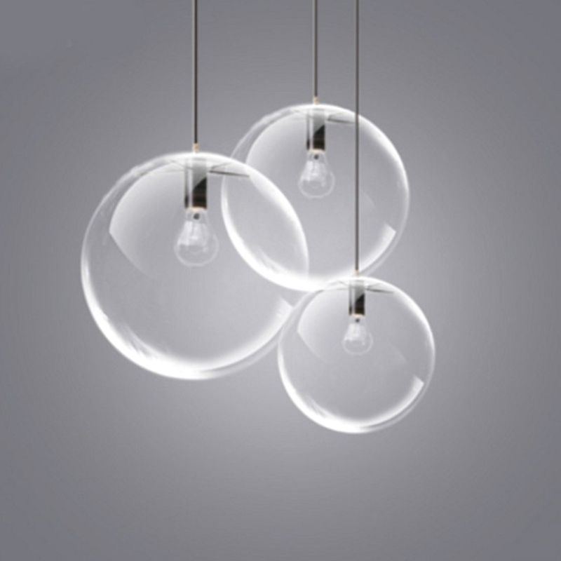 Café Bola Luz colgante de una luz Moderna de vidrio transparente Costilla de vidrio