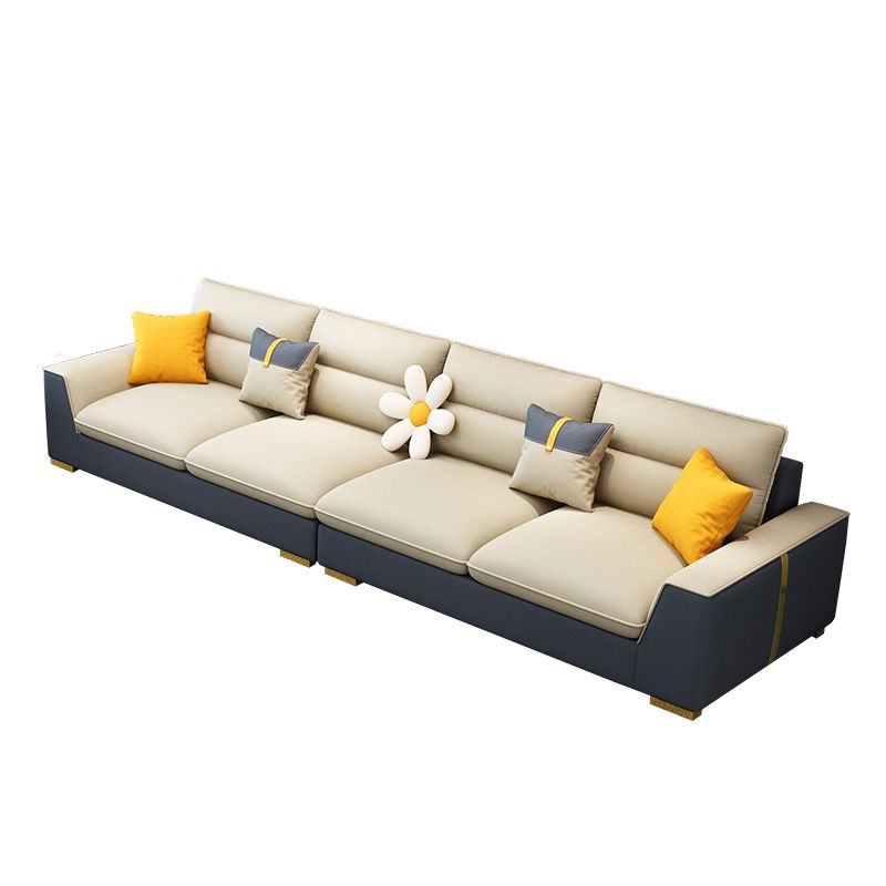 Contemporary Faux Leather Square Arm Sofa with Bolster Pillows for Living Room