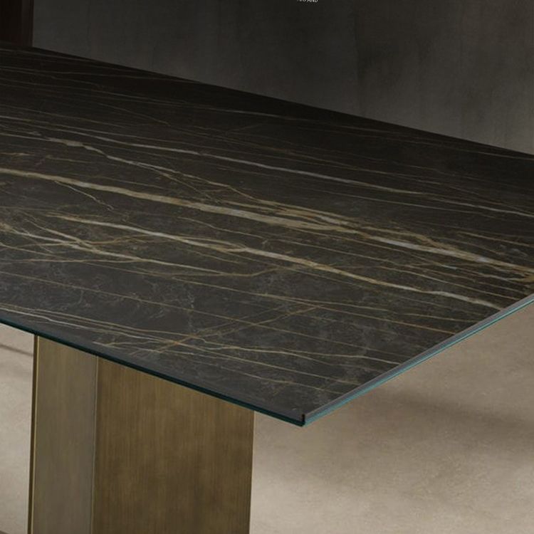 Sintered Stone Top Dining Table Industrial Kitchen Table with Black Metal Pedestal