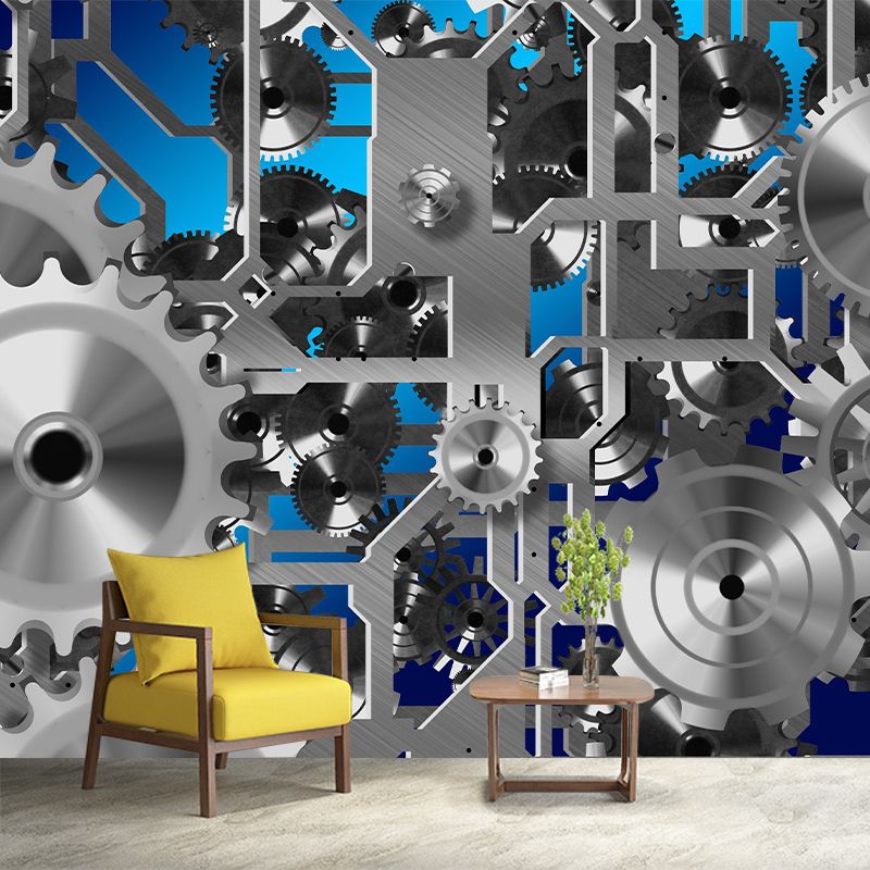 Metal Gears Wall Mural Personalized Minimalist Wall Covering for Living Room
