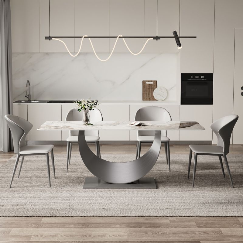 Contemporary Sintered Stone Top Metal Base Dining Table with Chairs