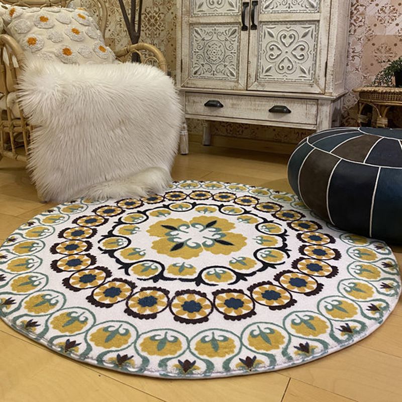 Black Bohemian Rug Polyester Graphic Rug Non-Slip Backing Rug for Drawing Room