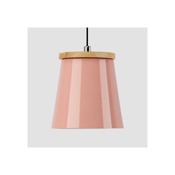 Metallic Bucket Shape Suspension Light Kitchen Dining Room One Light Modern Pendant Light