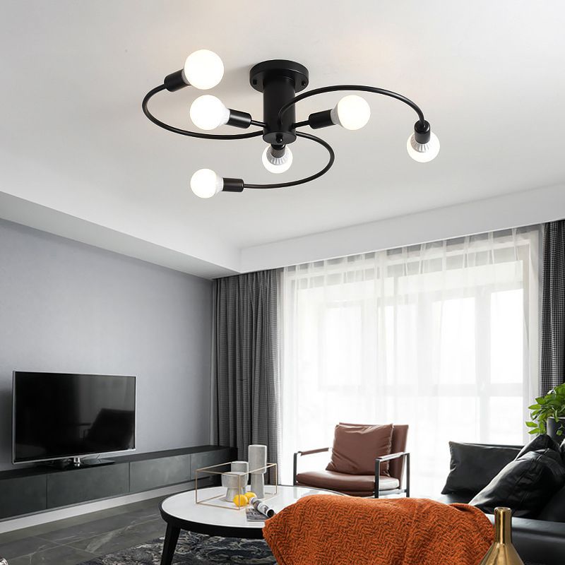 Plafonniers semi-affleurants à ampoule exposée moderne en métal semi-affleurant