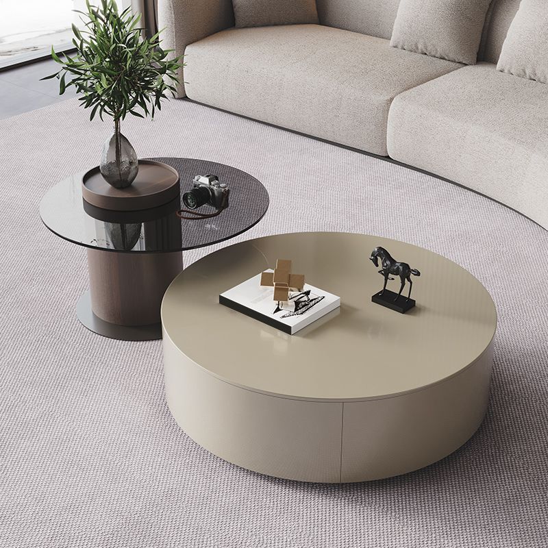 11"H Contemporary Coffee Table Round Coffee Cocktail Table with Drawer