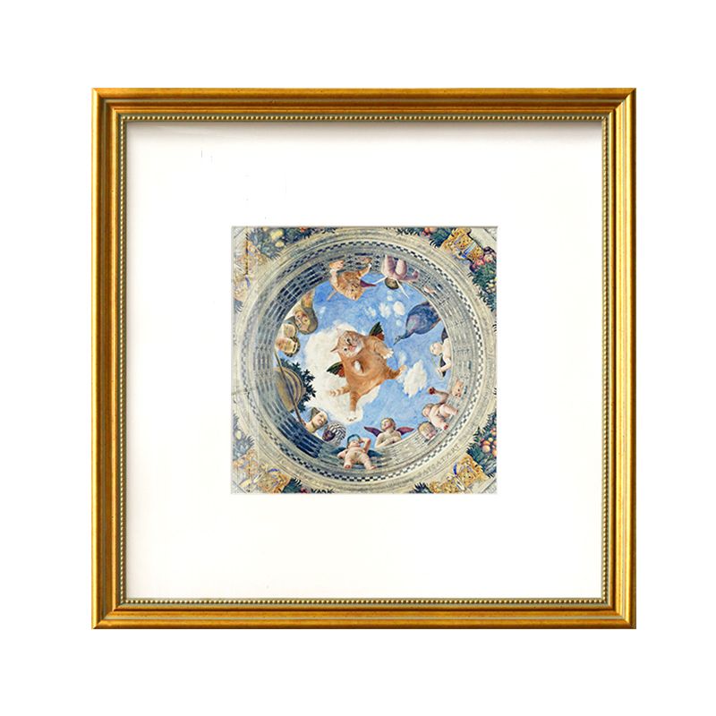 Kids Angel Cat Drawing Canvas Yellow Textured Wall Art Decor for Childrens Bedroom