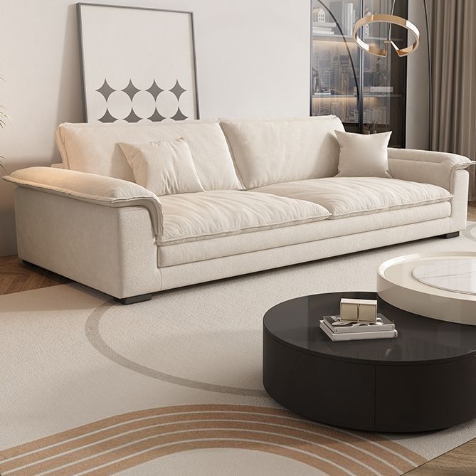 Contemporary Solid Wood Pillow Top Arm Stain Resistant Fabric Sofa in Beige