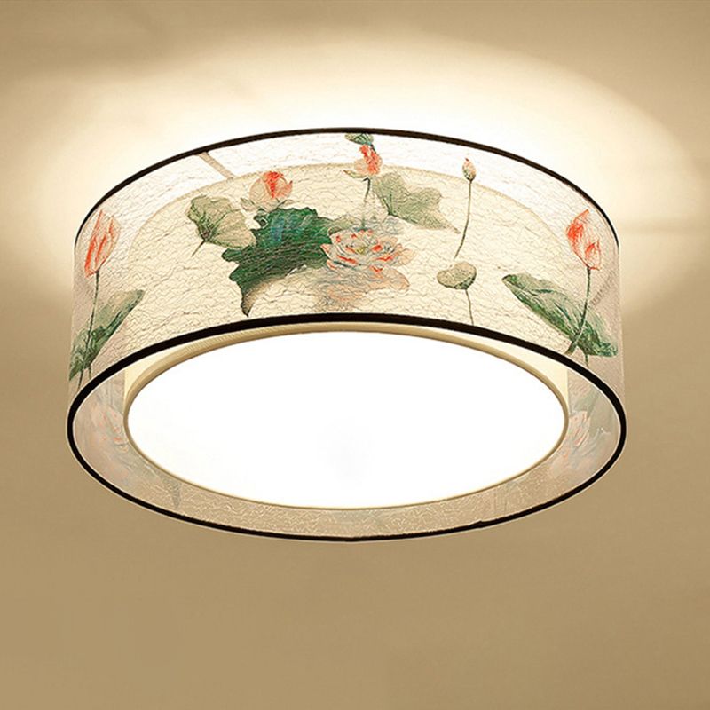 Traditional Classic Geometric Flush Mount Wrought Iron Indoor Ceiling Light with Fabric Shade