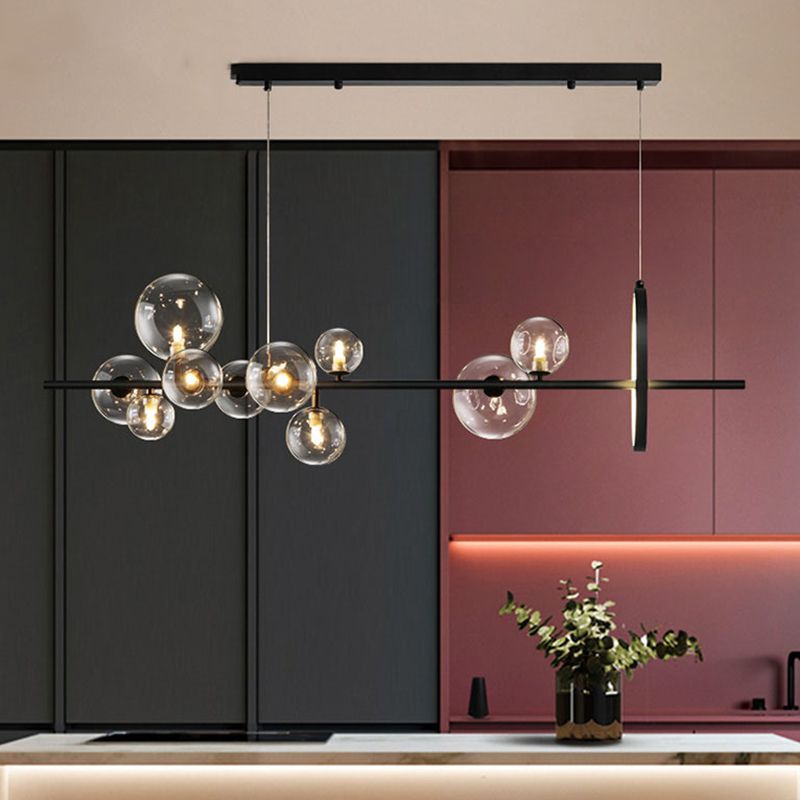 Modern Black Island Candant Lighting Spherical Glass Isola Glass Isola Luce per tavolo da pranzo