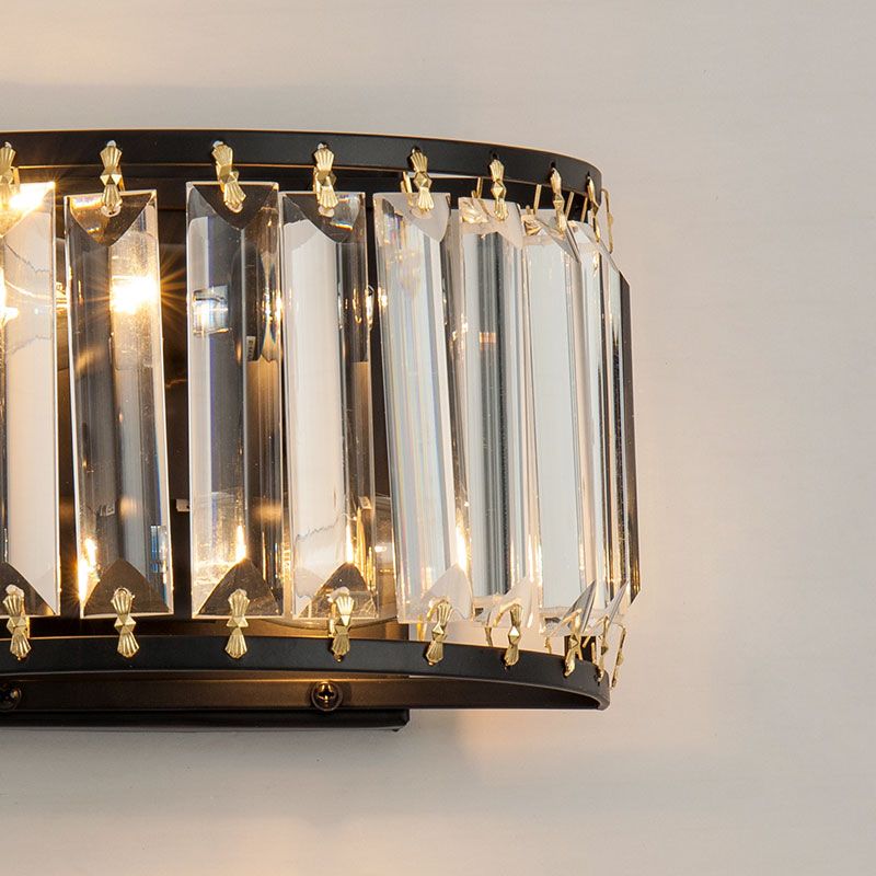 2 Bulbs Prismatic Crystal Wall Sconce Minimalist Half-Round Living Room Wall Mounted Light