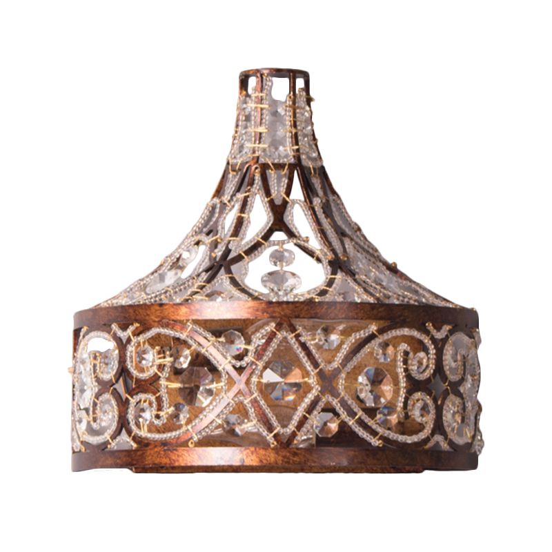 Drum Living Room Wall Light Vintage Metal and Crystal 1 Light Rust Wall Sconce Light