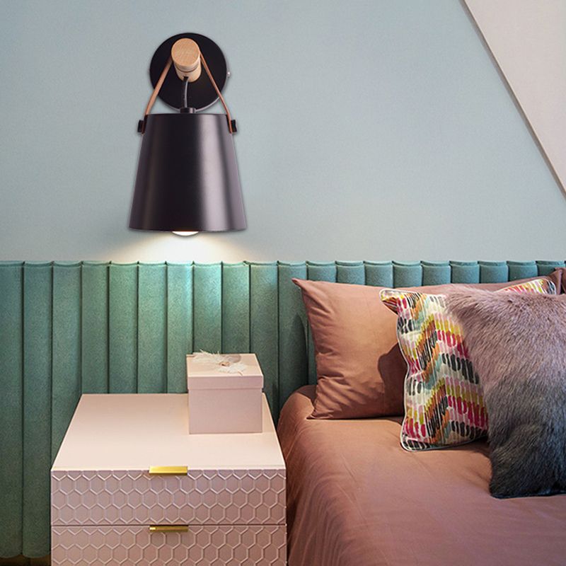 Modernist Wall Sconce Tapered Sconce Light with Metal and Wood for Bedroom