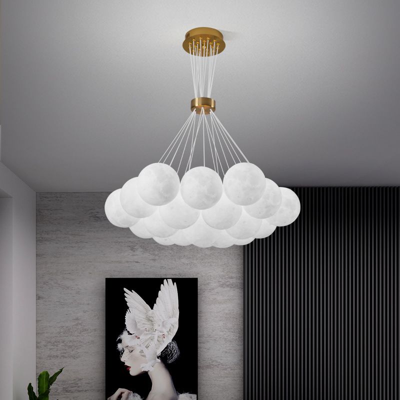 White Plastic Shade Chandelier Lighting Fixture Simple Pendant Light for Living Room