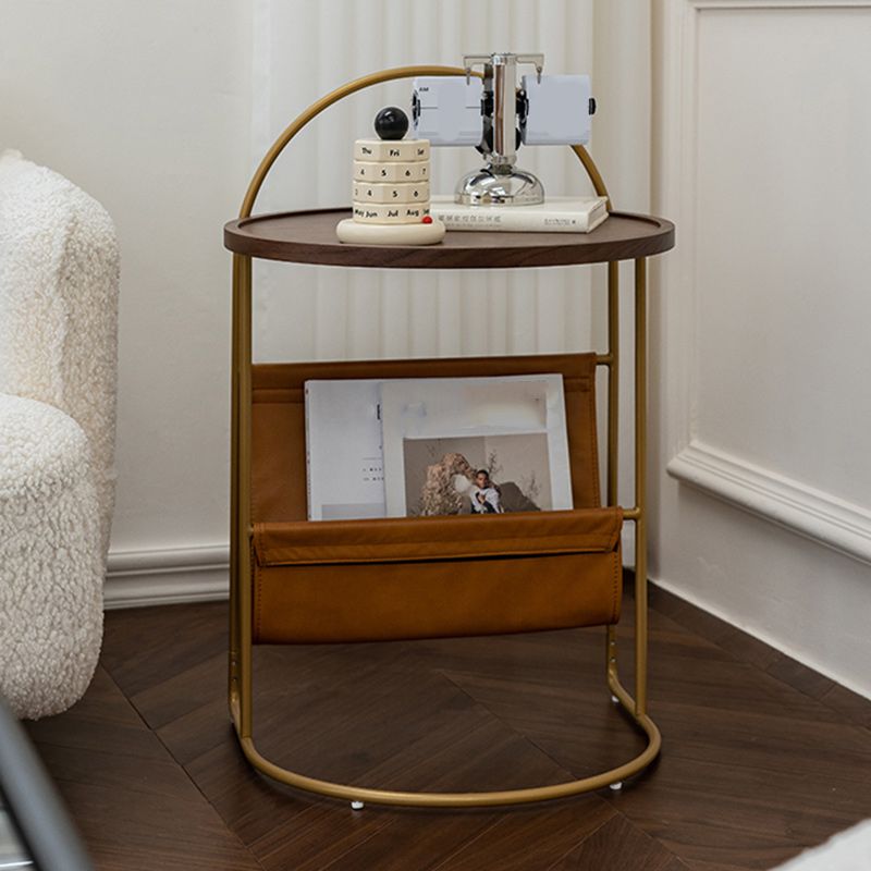 Solid Wood Side Table with Storage Round Tray Top Corner Table