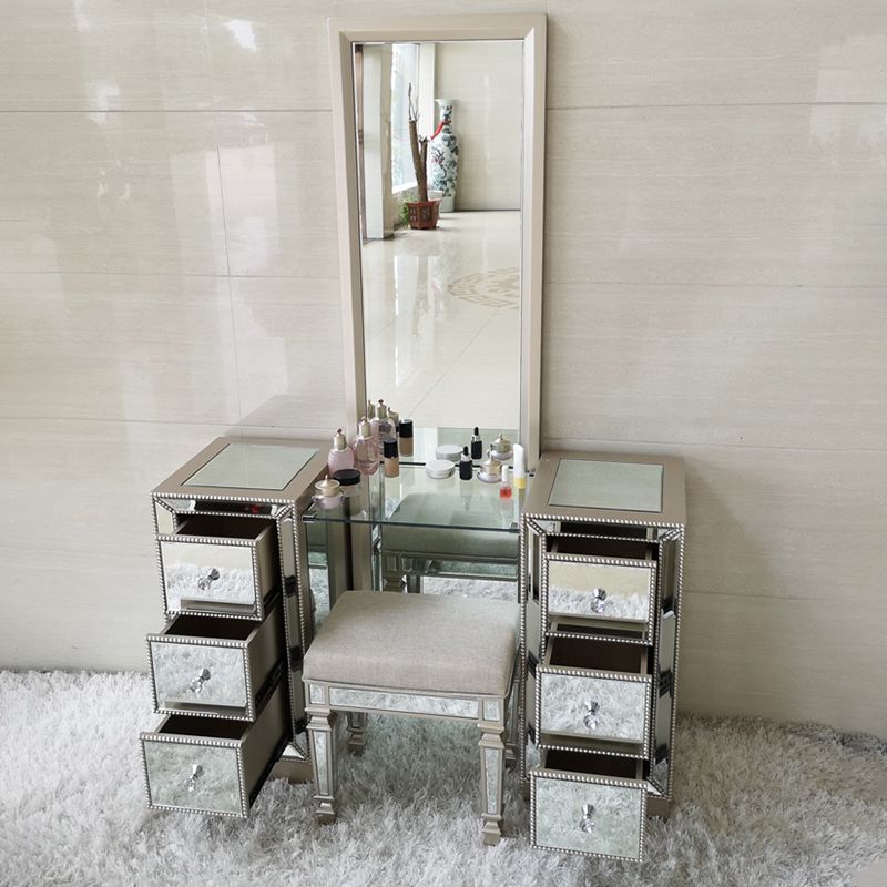 Sliver Glass Vanity Set 15.74" Wide Make-up Vanity with 6 Storage Drawers