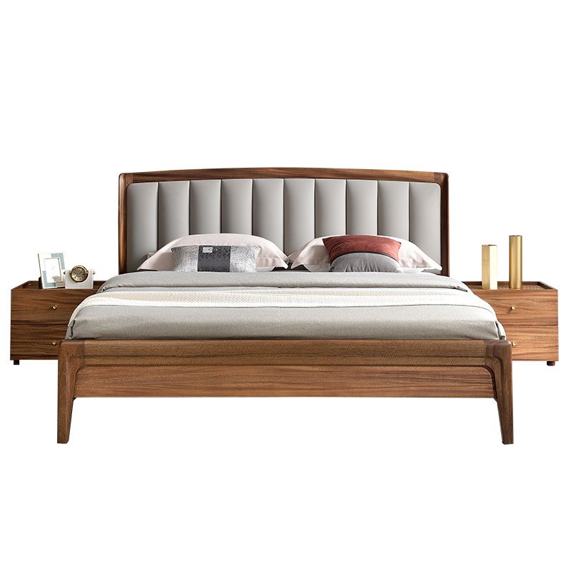Upholstered Headboard Standard Bed Walnut Bed Frame with Legs